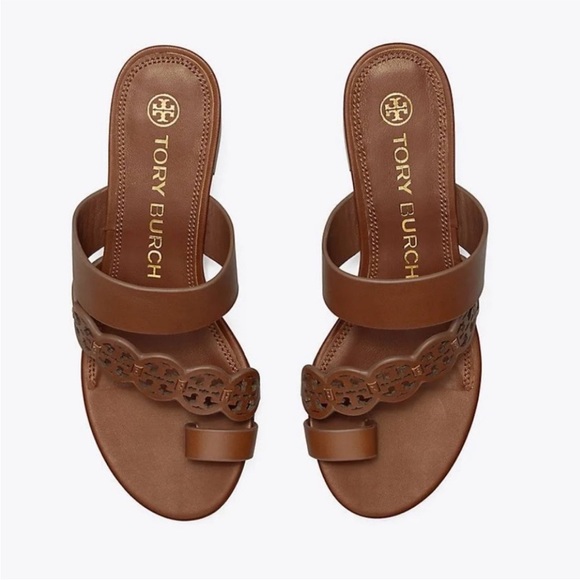 Tory Burch Tiny Miller Leather Toe Ring High Block Sandals Size 10.5 Brown - Picture 4 of 9